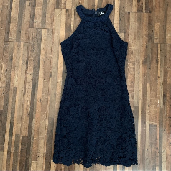 Lulus Love Poem Navy Blue Lace Mini Dress Sz S - Picture 11 of 13